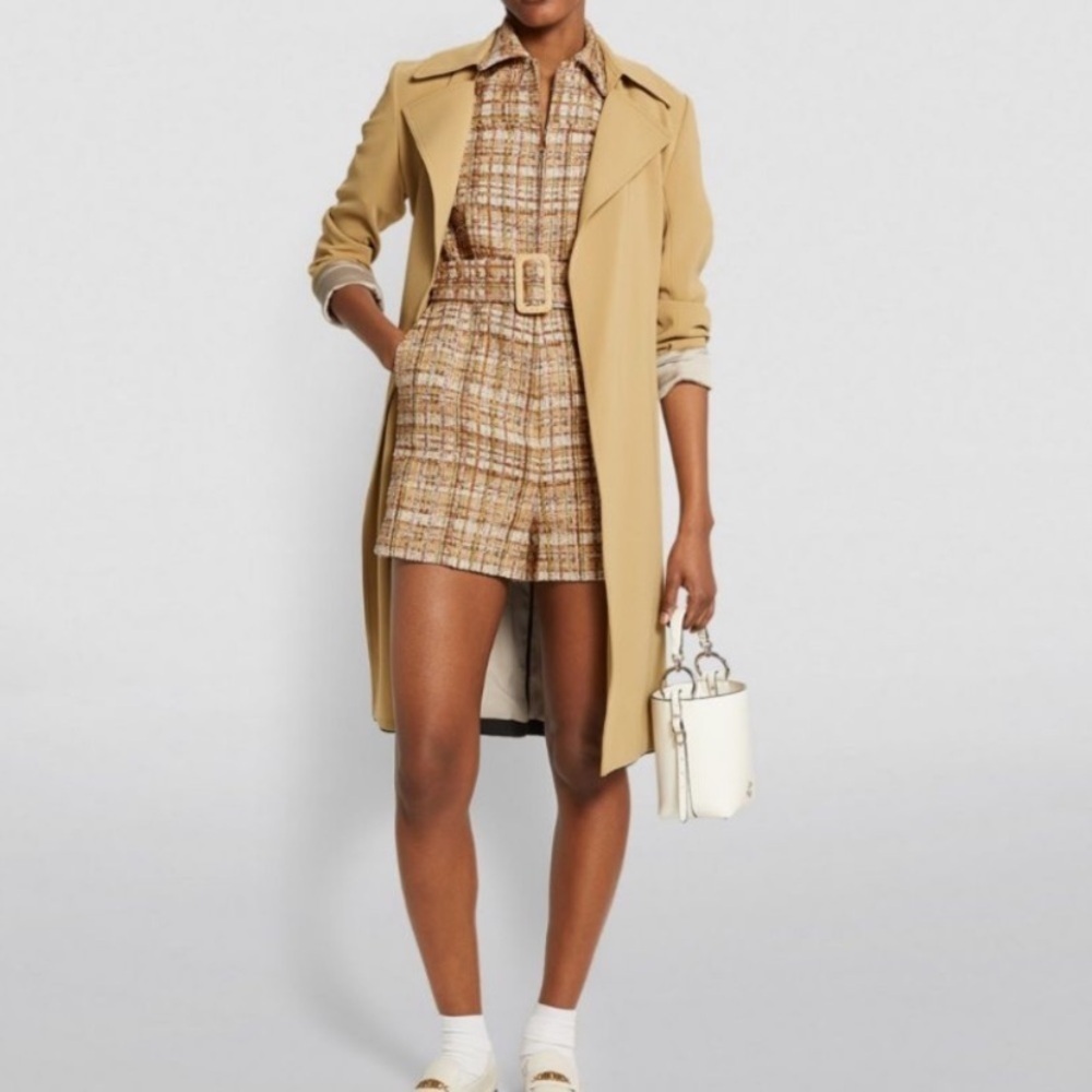 Sandro Acacia Tweed Cotton Belted Collar Zip Short Sleeve Romper Jumpsuit - Picture 7 of 13